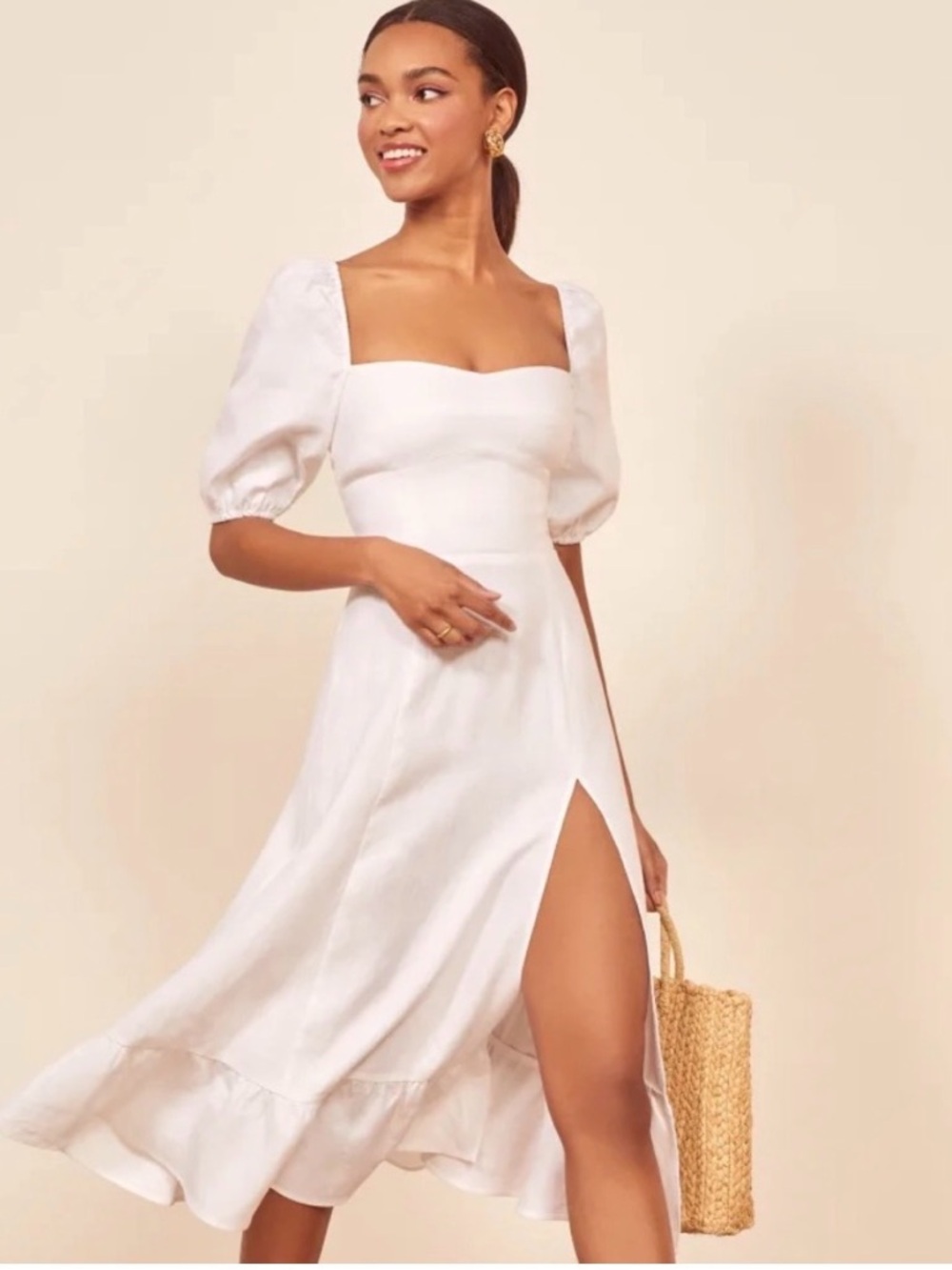 Reformation Belgium Linen Dress in White - Size 2